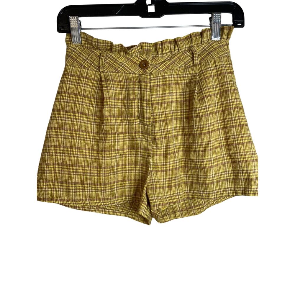 Wild Honey Yellow Plaid High-Rise Shorts 70s Style - Lined/ No Pockets- So Cute!